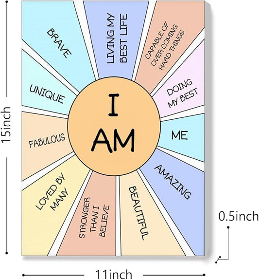 JANLAN I Am Brave Wall Art,Positive Affirmations Wall Decor for Kids,Inspirational Quotes Canvas Wall Art for Kids Room Nursery Classroom