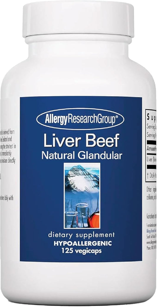 Allergy Research Group Beef Liver Supplement - Liver Function Support, Grass-Fed Beef Capsules 1000mg, Glandular Vitamins - 125 Count