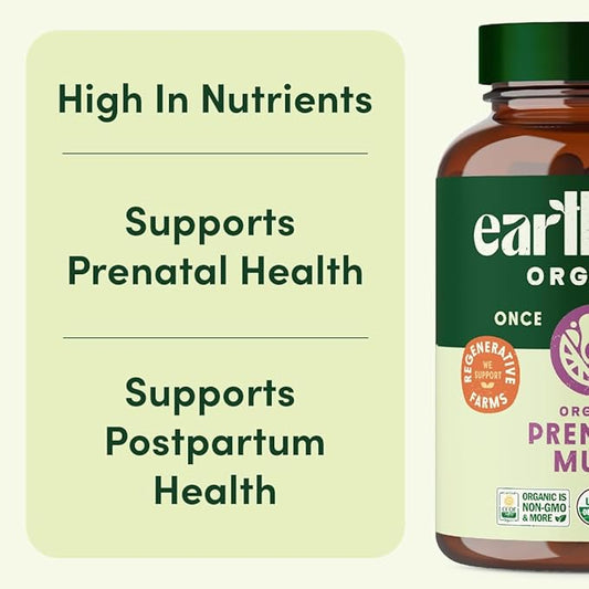 Prenatal Once Daily Multivitamin for Women for Conception, Pregnancy, Postpartum & Breastfeeding, Folate, Iron & Organic Whole Food Blend, Vegan, 60 Count