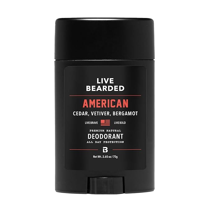 Live Bearded Men's Deodorant - Long Lasting, Aluminum Free, All Natural, Activated Charcoal Deodorant for Men, Travel Size - American, 1 Stick