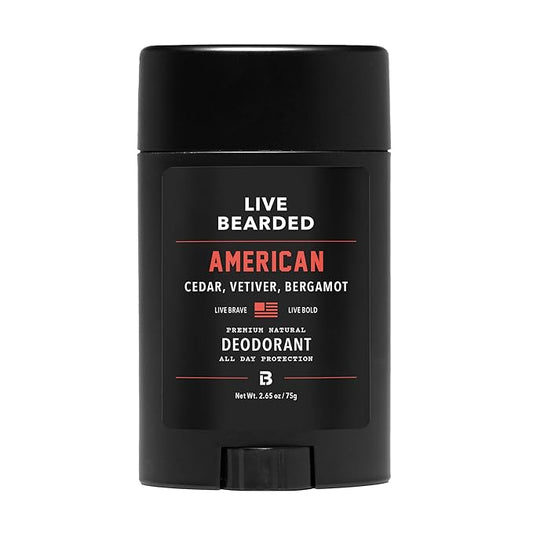 Live Bearded Men's Deodorant - Long Lasting, Aluminum Free, All Natural, Activated Charcoal Deodorant for Men, Travel Size - American, 1 Stick