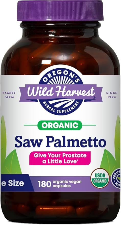 Oregon's Wild Harvest Certified Organic Saw Palmetto Herbal Capsules, 180 Count