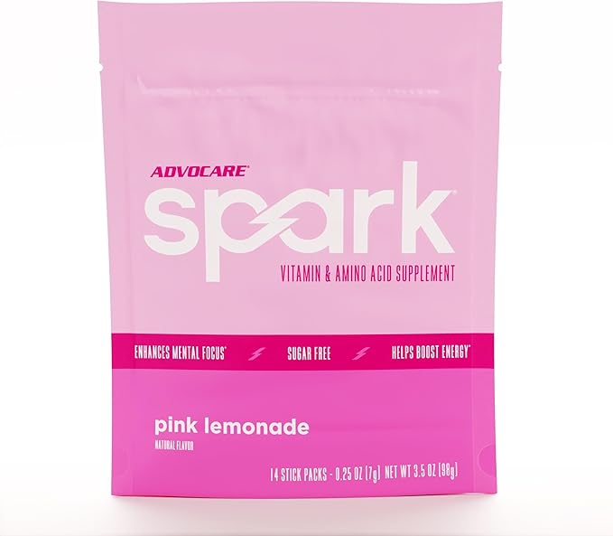 AdvoCare Spark Vitamin & Amino Acid Supplement - Focus & Energy Drink Powder Mix with Vitamin A, B-6, C & E - Also Includes L-Carnitine & L-Tyrosine - Pink Lemonade, 14 Stick Packs
