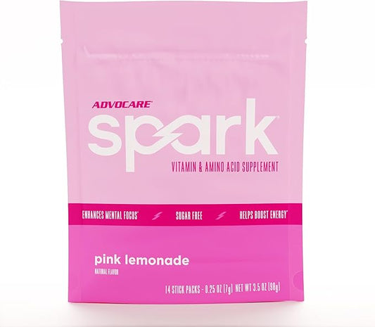 AdvoCare Spark Vitamin & Amino Acid Supplement - Focus & Energy Drink Powder Mix with Vitamin A, B-6, C & E - Also Includes L-Carnitine & L-Tyrosine - Pink Lemonade, 14 Stick Packs