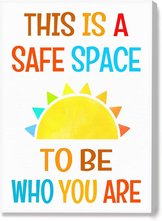 Mental Health Posters,Safe Space to be Who You are Poster Canvas Wall Art,Inspirational Canvas Framed Wall Art Ready to Hang for Therapy Office Home Nursery Classroom Wall Decor