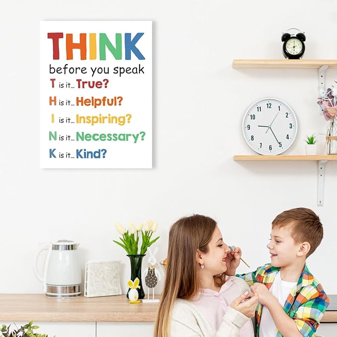 Mental Health Wall Decor,Think Before You Speak Wall Art,Therapy Office Wall Decor,Inspirational Canvas Wall Art for Classroom Counseling Office Homeschool