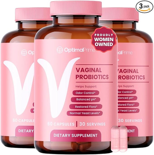 Optimal Prime Vaginal Probiotics for Women with Prebiotics, Cranberry Extract, and a Lactobacillus Probiotic Blend, Supports Healthy Vaginal Flora, Odor Control, pH Balance, 60 Capsules (Pack of 3)