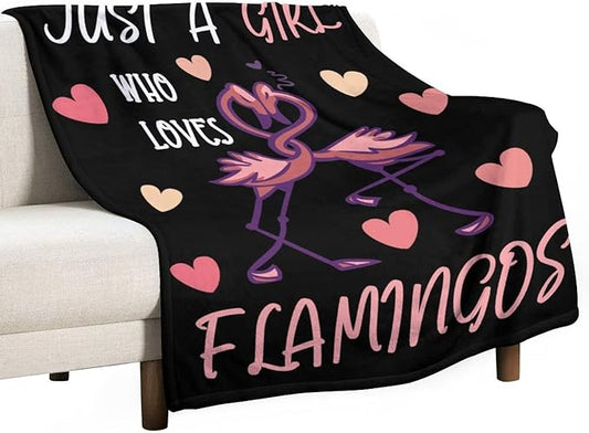 Flamingo Throw Blanket Gifts - 60 x 80 Inches Funny Throws for Women - Black Soft Fuzzy Plush Blankets for Living Room