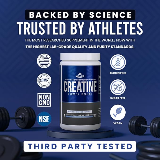 Micronized Creatine Monohydrate Powder, Vegan Creatine Powder Unflavoured, Supplements for Men, Pure Workout Essentials for Women, NSF Certified (300g) (5g Per Serv) (60 Servings)