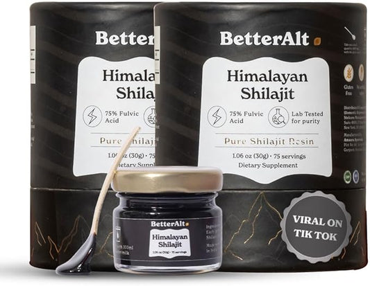 Pure Himalayan Shilajit Resin Pack of 2 High Potency Gold Grade 150 Servings for Energy Boost & Immune Support, 85+ Trace Minerals, 75%+ Fulvic Acid, with Lab Test Report,400 mg