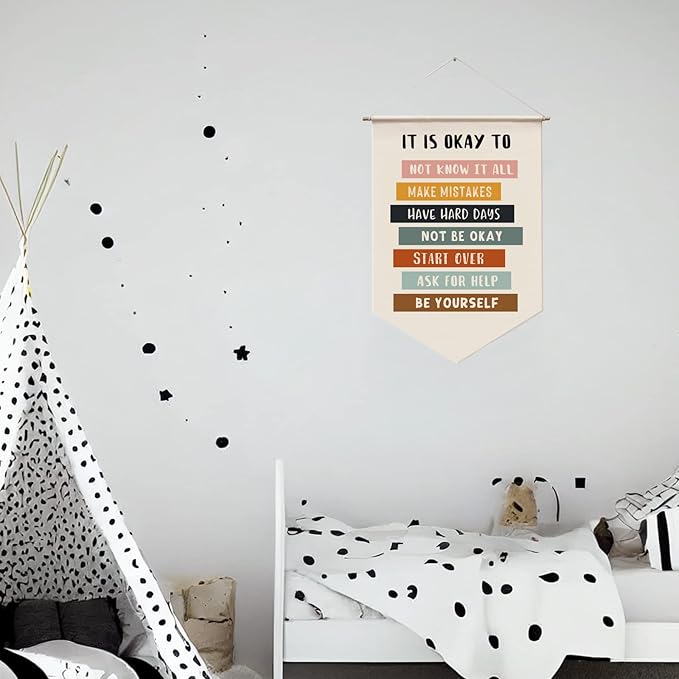 It's Okay to Not be Okay, Positive Affirmations for Kids, Classroom Wall Hanging, Encouraging Wall Decor for Homeschool, Playroom Hanging Banners, Hanging Banners for Wall Decor