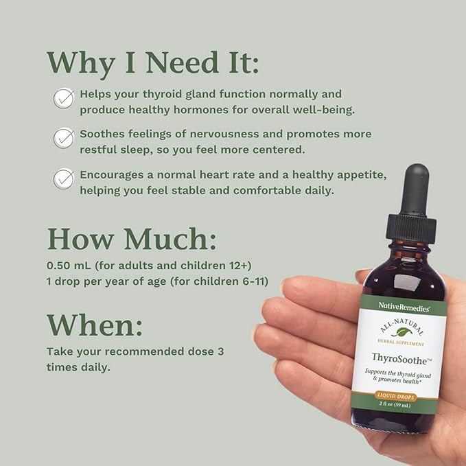 Native Remedies ThyroSoothe - All Natural Herbal Supplement Soothes The Thyroid Gland - Supports Systemic Balance in The Endocrine System and Thyroid Gland - 59 mL