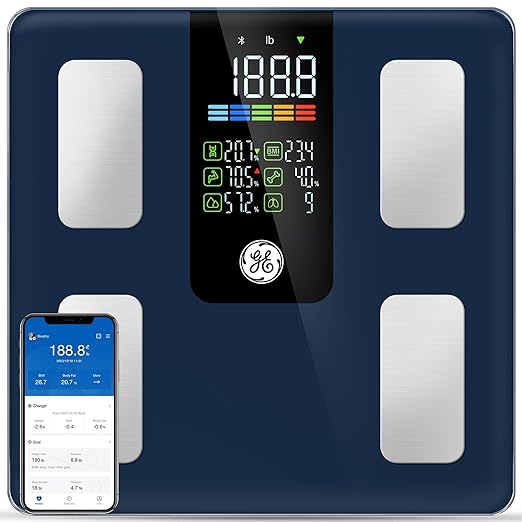 GE Smart Scale for Body Weight, BMI, Body Fat, Muscle Mass, Digital Bathroom Scales 500lbs for Bluetooth Weight Monitor 11.8" Large Platform Weighing Machine Health Analyzer with App