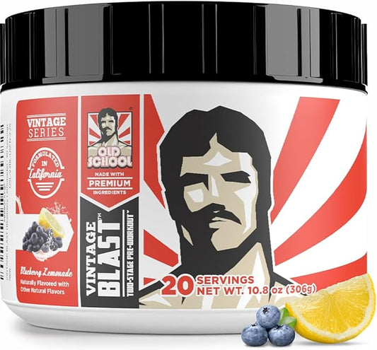 Old School Labs Ultimate 2 Stage Pre Workout for Explosive Energy, Massive Pumps & Focus - Preworkout for Men & Women - Natural Pre Workout Powder with Amino Acids, 250mg Caffeine, Blueberry Lemonade