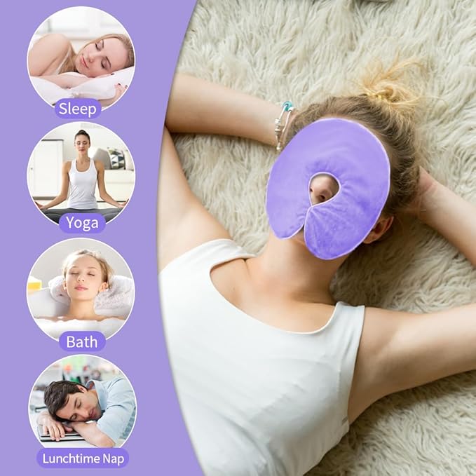 Heated Face Mask, Microwave Heating Pad for Face, Sinus Mask for Migraine, Tension, Stress, Headache, Relaxation(with Washable Cover), Hot Cold Use - Purple