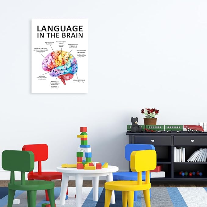 Speech Therapy Wall Art,Mental Health Wall Decor,Brain Wall Art,Therapy Office Decor,Language in the Brain Canvas for Home Psychologist Counselor Office