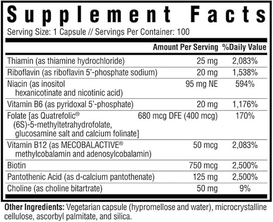 Seeking Health B Complex Plus - Vitamin B Complex Supplement with Choline & Riboflavin - Supports Brain Health, Digestion, & Energy - 100 Capsules