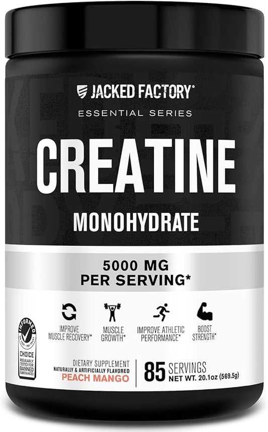Jacked Factory Flavored Creatine Monohydrate Powder 425g - Creatine Supplement for Muscle Growth, Increased Strength, Enhanced Energy, & Improved Athletic Performance - 85 Servings, Peach Mango