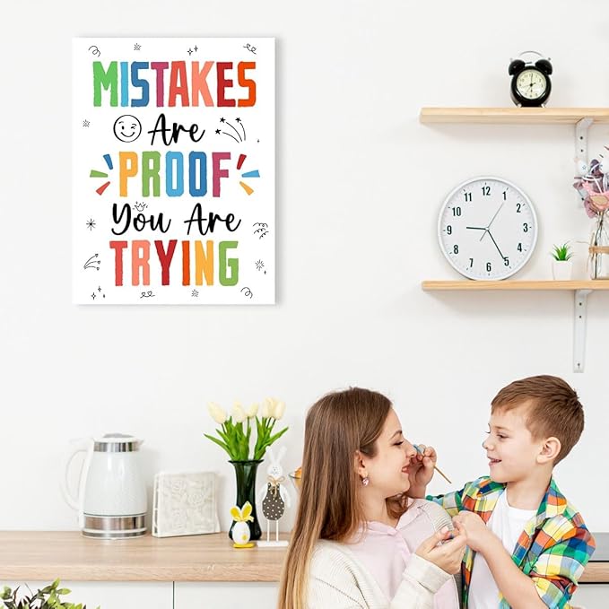 Inspirational Mental Health Wall Decor,Mistakes Are Proof You Are Trying Wall Art,Motivational Canvas Wall Decor for Classroom Therapy Office Homeschool