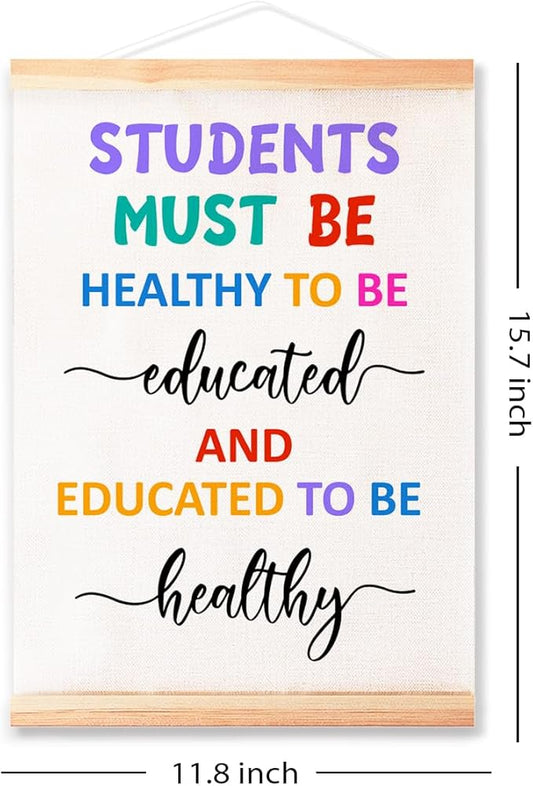 Students Must be Healthy to be Educated Poster Hanger Frame for Classroom Nursery School Wall Decor,School Nurse Office Decor Canvas Wall Art Poster Print Wall Hanging 16x12in