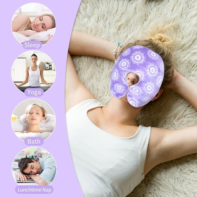 Heated Face Mask, Microwave Heating Pad for Face, Sinus Mask for Migraine, Tension, Stress, Headache, Relaxation (Purple with Flowers)