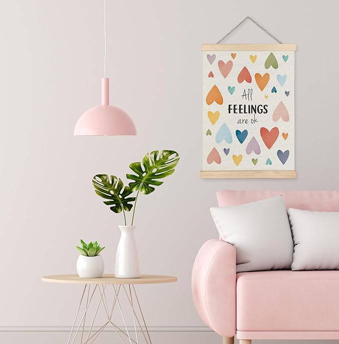 Yomisex All Feelings Are OK Mental Health Wall Art Poster for Classroom, Therapy Office Decor, Mental Health Awareness Wall Art Framed for School Counseling Office Classroom Decor, 12x16 Inch