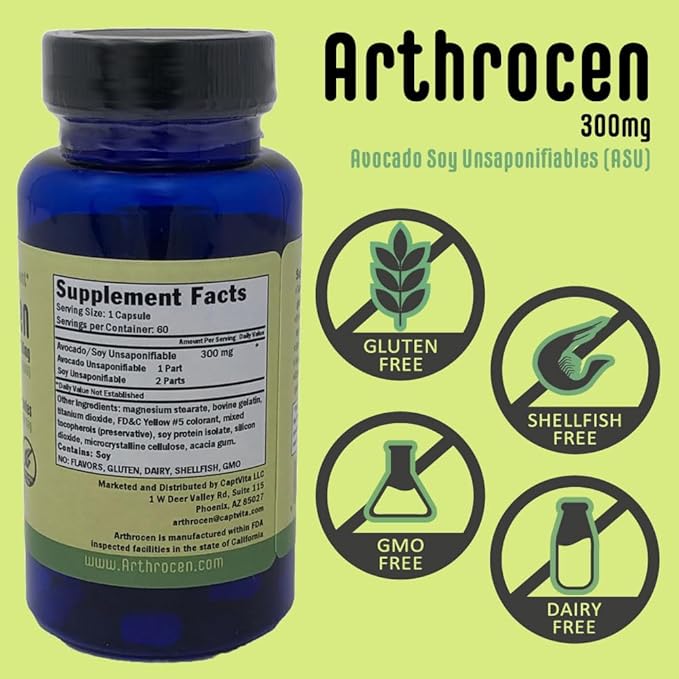 Joint Health Supplement, 300Mg Avocado Soy Unsaponifiable, Non-GMO, Dairy Free, Gluten Free & Shellfish Free, 60 Day Supply, One Capsule Per Day (6 Months)…