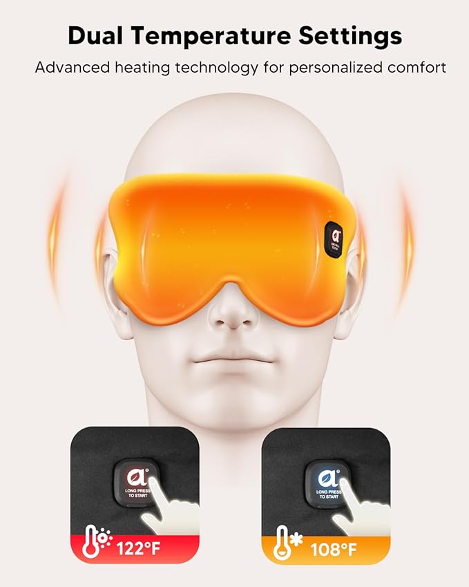 arboleaf Heated Eye Mask for Dry Eyes, Cordless Rechargeable Warm Eye Compress, Temperature Control, Light Blocking, Washable Cover & Travel, 1000mAh Rechargeable Battery