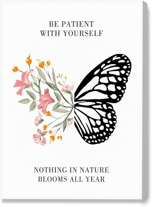 Mental Health Posters,Be Patient with Yourself Poster Canvas Wall Art,Inspirational Canvas Framed Wall Art Ready to Hang for Therapy Office Home Nursery Classroom Wall Decor