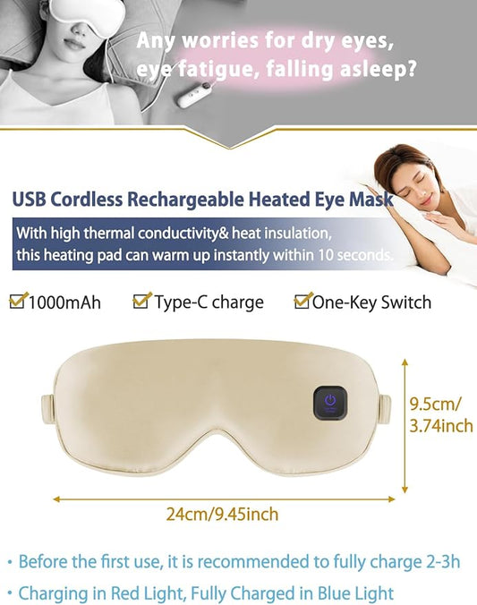 Silk Heated Eye Mask Cordless Rechargebale for Dry Eyes,Warm Eye Heating Pad No Pressure, Sleep Eye Mask Gift for Men Women
