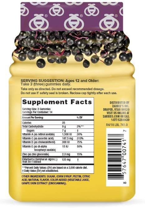 Zarbee's Adult Elderberry Immune Support Gummies, Berry 42ct