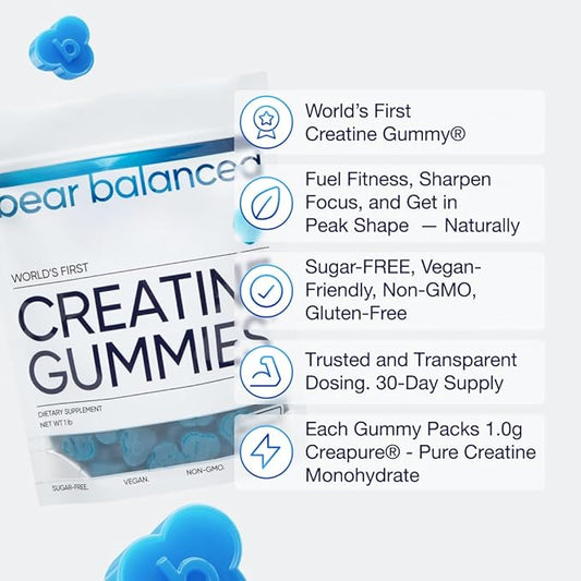 Creatine Gummies for Men & Women - Creapure® Creatine Monohydrate, L-Theanine, L-Tyrosine & B12 for Muscle Growth, Strength, Focus, Energy & Health - Low Calorie, Sugar-Free, & Vegan