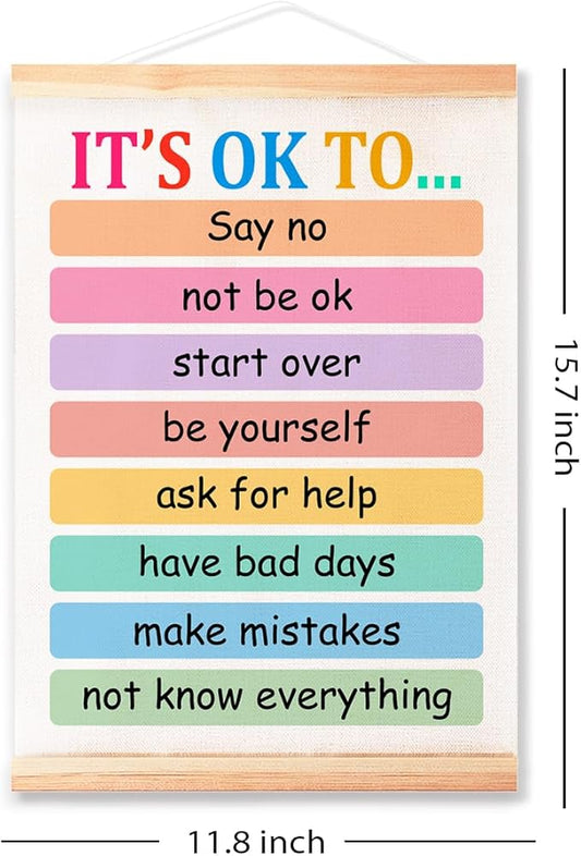 It's OK To Poster Hanger Frame for Therapy Counseling Office Wall Decor,Mental Health Canvas Wall Art Poster Print Wall Hanging 16x12in