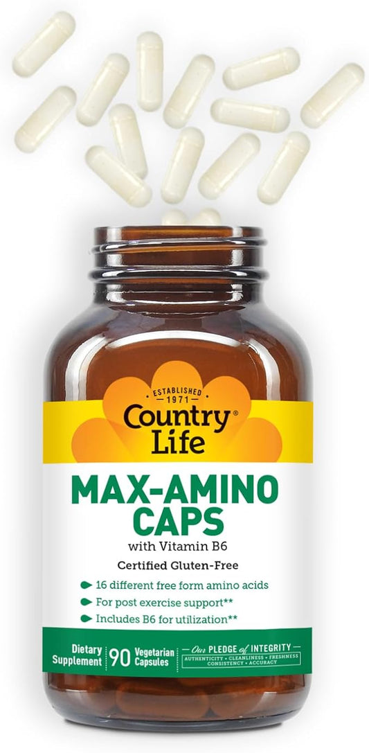 Country Life Maxi-Amino with 16 Free Form Amino Acids, 90 Vegetarian Capsules, Certified Gluten Free, Certified Vegetarian