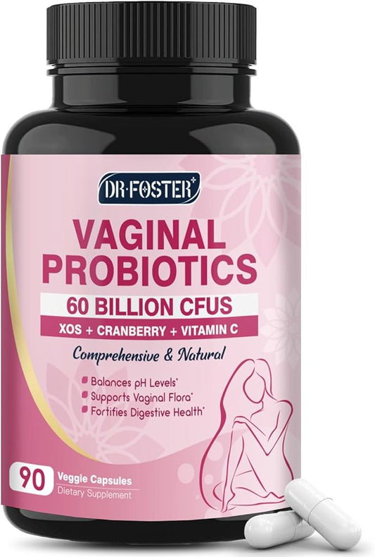 DRFOSTER Vaginal Probiotics for Women pH Balance with Prebiotics & Cranberry - Womens Probiotic Feminine Care Promote Healthy Vaginal Odor & Vaginal Flora, Support Gut Health & UTI - 90 Vegan Capsules