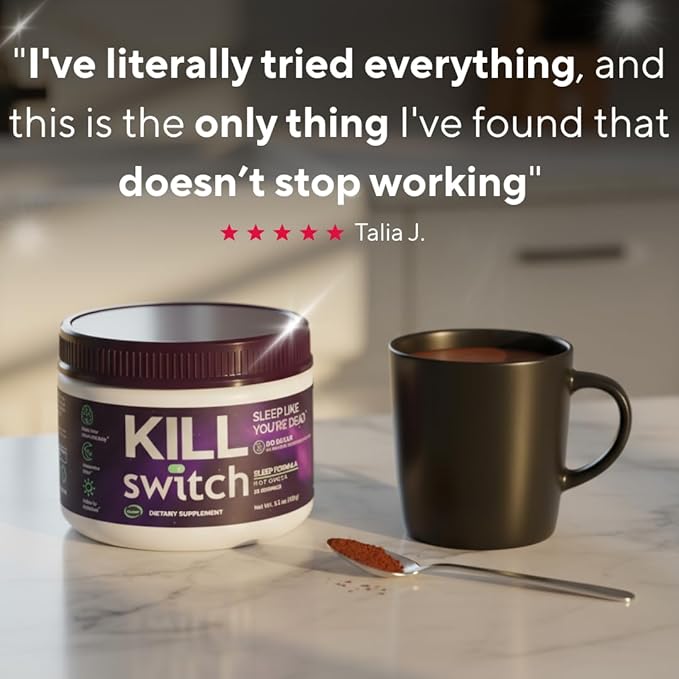 Killswitch Sleep Aid for Adults – Fall Asleep Fast & Wake Refreshed, Sugar-Free Hot Chocolate Supplement - Magnesium, Tart Cherry, L-Theanine & More for Restful Sleep, 30 Servings, Made in USA