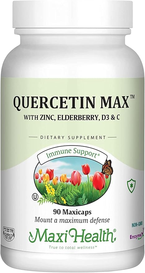 Maxi Health Quercetin 500mg Capsules – Zinc Supplements for Women and Men – Non-GMO, Kosher, and Gluten-Free Quercetin Supplements with Elderberry Vitamin C and Zinc (90 Veg Capsules, Pack of 2)