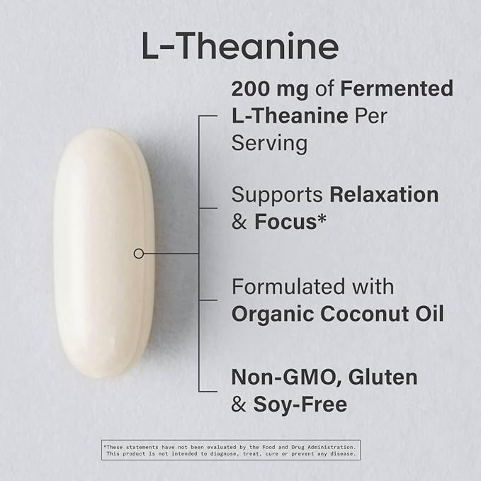 Sports Research® L-Theanine 200mg w/Organic Coconut Oil - Made with Suntheanine® for Focus, Relaxation & Alertness - Double Strength · Non-GMO · Gluten Free - 120 Softgels