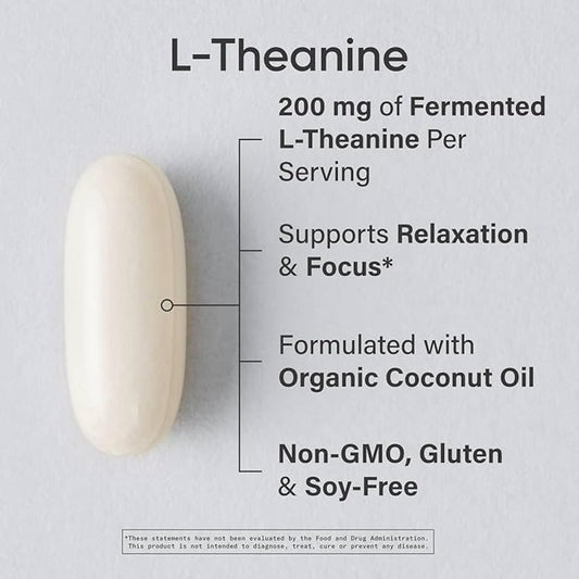 Sports Research® L-Theanine 200mg w/Organic Coconut Oil - Made with Suntheanine® for Focus, Relaxation & Alertness - Double Strength · Non-GMO · Gluten Free - 120 Softgels