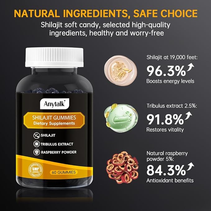 Shilajit Gummies with Shilajit & Tribulus Extract – Natural Energy Boost, Immune Support, Relieve Fatigue – Stamina Enhancer for Men & Women, Fitness & Daily Vitality