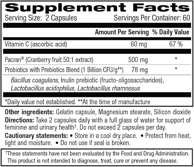 vH essentials Probiotics for Women with Prebiotics, Cranberry & Vitamin C - 120 Capsules (60 Day Supply) -Probiotics Support Gut Balance, Health & Urinary Tract Health for Women