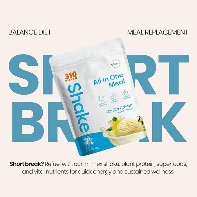 310 Nutrition All-In-One Meal Replacement Shake Powder - Plant-Based Protein Smoothie Blend w/High Fiber, Probiotics & Adaptogens - Low Carb, Vegan, Keto & Paleo Friendly - Vanilla Creme - 14 Srv