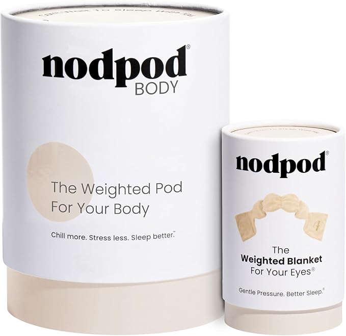 Nodpod Weighted Blanket & Sleep Mask Bundle – Ultra-Soft Body Blanket with Glass Beads + Light-Blocking Eye Mask – Relaxation, Comfort, Travel & Better Sleep - Bone