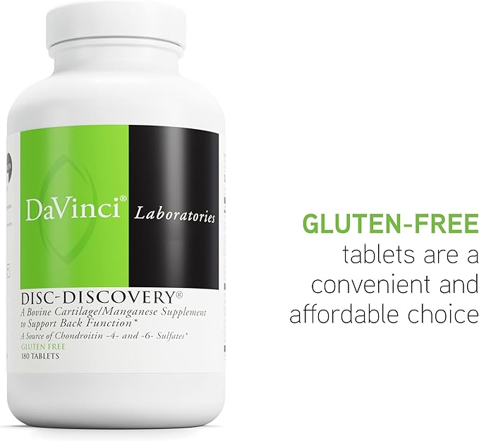 DaVinci Labs Disc Discovery - Dietary Supplement to Support Spinal Health - With Vitamin C, Vitamin D3, Bovine Tracheal Cartilage, Apple Pectin, Horsetail Powder, and More - Gluten-Free - 180 Capsules