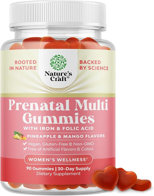 Vegan Prenatal Gummies for Women - Gummy Prenatal Vitamins for Women with Iron Folic Acid and Superfruit Blend - Chewable Vitamins Gummy Formula (Pineapple Mango) 1 Month