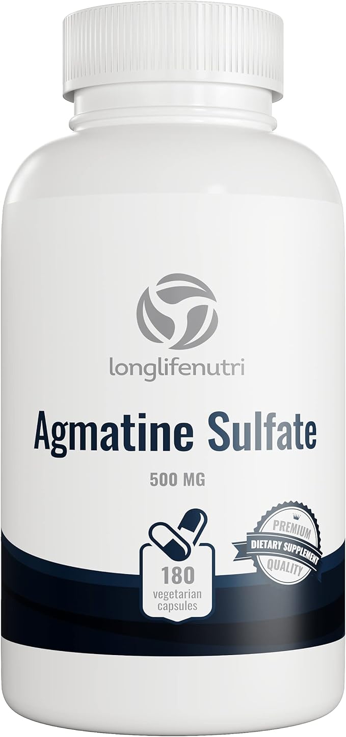 Agmatine Sulfate 500 mg, 180 Vegetarian Capsules (6-Month Supply), Dietary Supplement, Made in USA