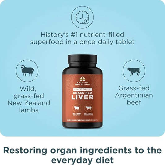 Ancient Nutrition Organ Supplements, Once Daily Grass-Fed and Wild Organ Complex Capsules, Beef & Lamb Liver, Supports Healthy Blood, Gut, and Liver, 30 Ct