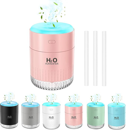 Rechargeable Mini Cool Mist Humidifier With 7 Color Light, Small Personal Desktop for Baby Bedroom, Office, Nursery, Travel With Auto Shut-Off, Super Quiet (Pink)