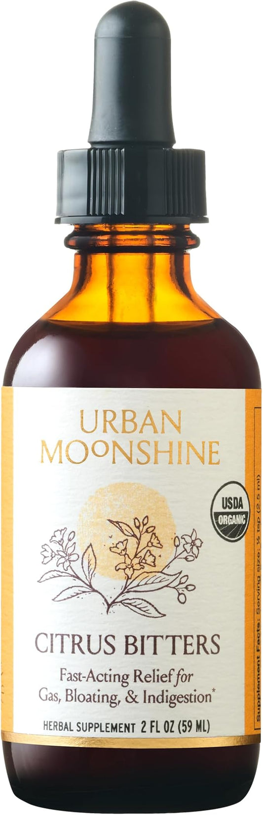 Urban Moonshine Citrus Bitters - Certified Organic - Bloating Relief* - Supports Liver Function & Appetite Regulation* - Gentle Detox* - Digestive Bitters - Gluten Free Herbal Supplement - 2 Fl Oz