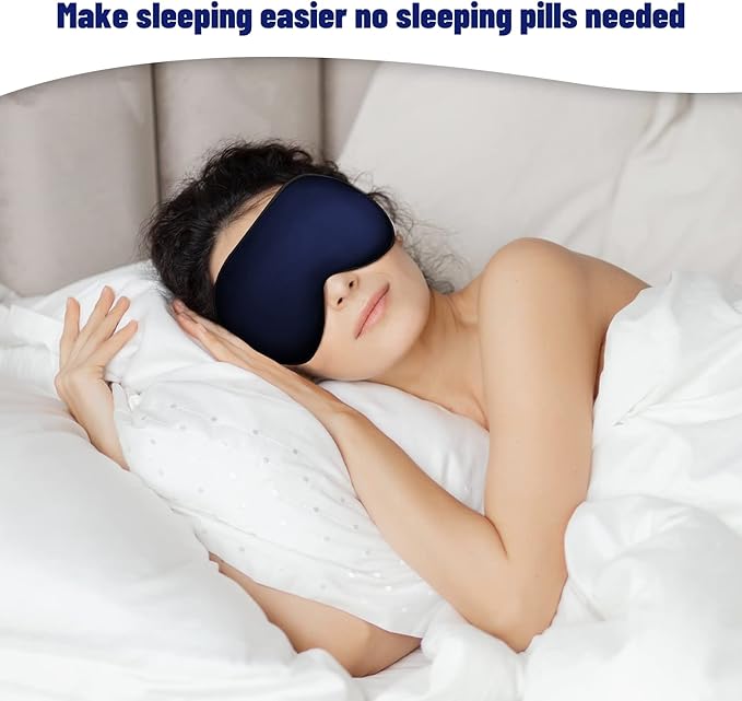 Silk Eye Mask with Adjustable Strap, Satin Blackout Sleeping Mask for Men&Women, Comfortable Blindfold Eyeshade for Night Sleep(Blue)